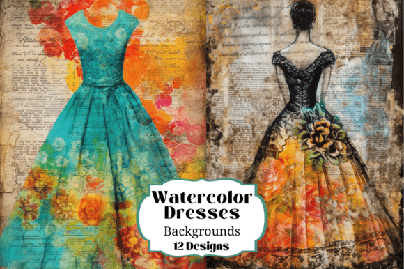 12 Pretty Watercolor Dresses Backgrounds for Creative Projects