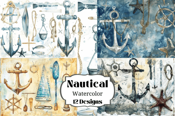 12 Watercolor Nautical Backgrounds for Creative Projects
