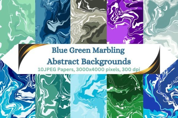 Blue Green Marbling Abstract Backgrounds: A Designer's Asset