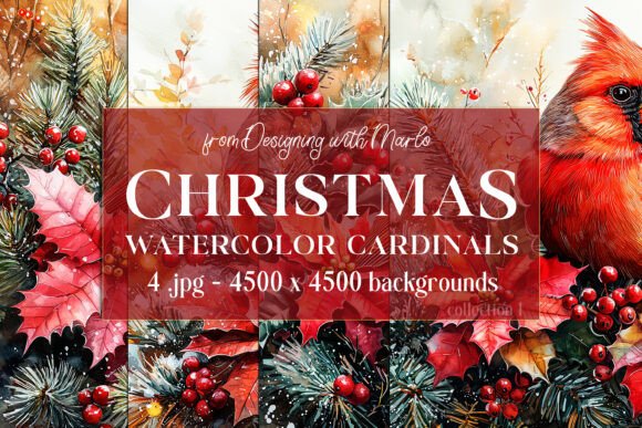 Christmas Cardinal Bird Backgrounds, S1: A Festive Design Toolkit