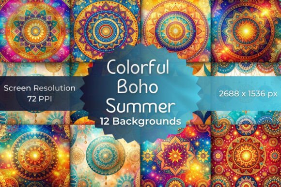 Colorful Boho Summer Backgrounds: Bold Digital Art
