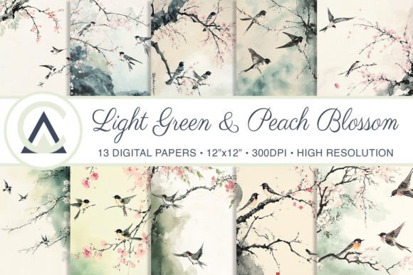 Designing with Green & Peach Blossom Birds Backgrounds