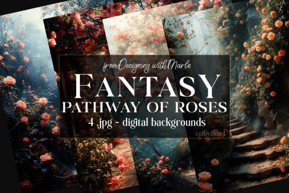 Fantasy Roses on the Path Backgrounds 1: Enchanting Digital Designs