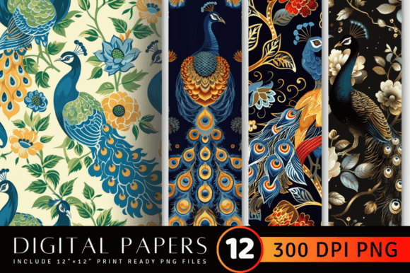 Floral Peacock Digital Paper Backgrounds: Elevate Your Creative Projects