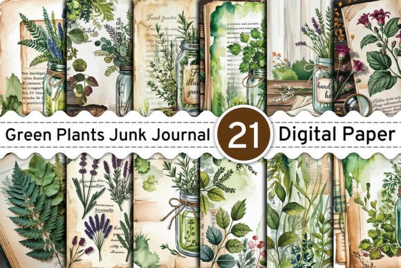 Green Plants Junk Journal Backgrounds: A Fresh Canvas for Creatives