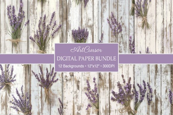 Rustic Lavender Bouquet Wood Backgrounds: Versatile Design Assets