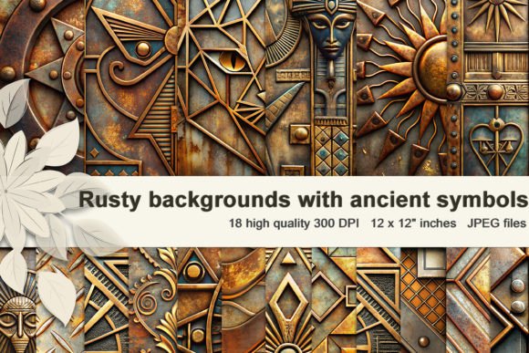 Rusty Backgrounds with Ancient Symbols for Creative Projects